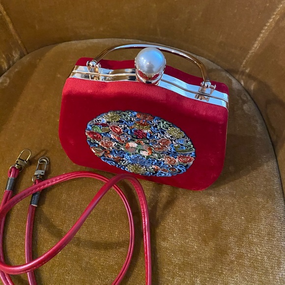 Red Suede clutch bag (handmade) - Picture 2 of 4